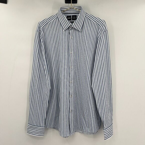 BOSS Mens Long Sleeve Button Up Striped Shirt Regular Fit 43/XL17 - Picture 1 of 8